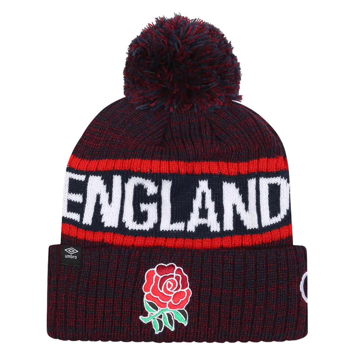 Umbro England Rugby Bobble Hat 2023: Tibetan Red/Navy